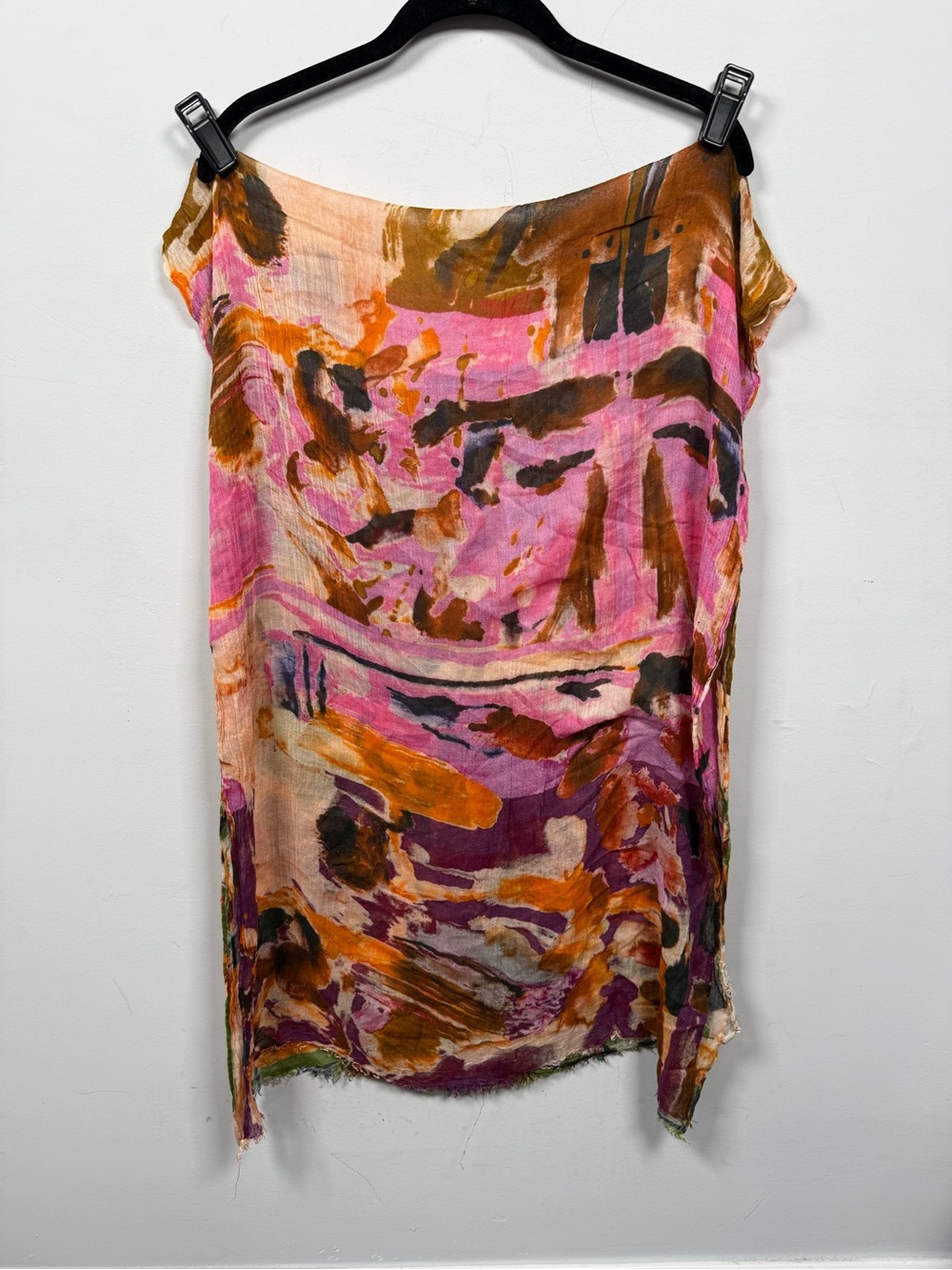 Soft Surroundings Abstract Watercolor Painterly Multi-Color Wrap Scarf Frayed